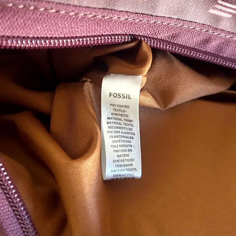 Fossil Eliza Purple Duffel Luggage Bag Maroon w/ Leather Straps & Accents EUC